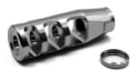 3-PORT 9MM COMPENSATOR, 1/2"-36 TPI, .750 OD, .406 EXIT, STAINLESS 