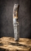 HAMMERED DAMASCUS TANTO WITH RAM'S HORN HANDLE - KNIFE-TDRH
